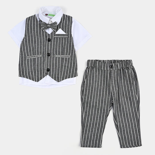 Infant Boys Yarn Dyed Suit B/W Stripe-Coat Style