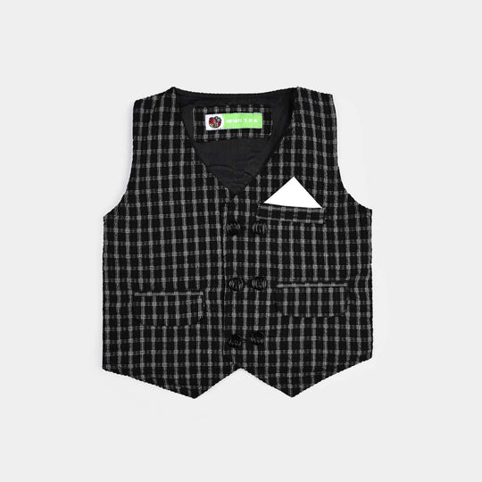 Infant Boys Yarn Dyed Suit Black Checkered-Coat Style-Black/White