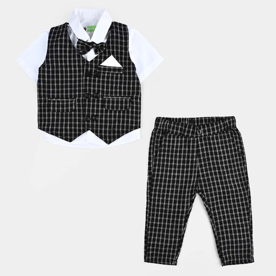 Infant Boys Yarn Dyed Suit Black Checkered-Coat Style-Black/White