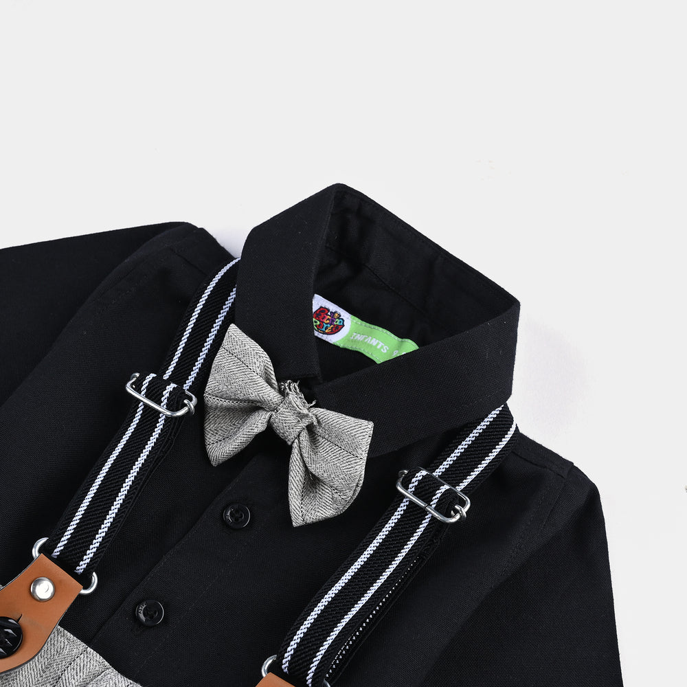 Infant Boys Oxford Suit Textured Syle-Black/Beige