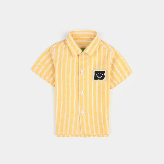 Infant Boys Yarn Dyed Casual Shirt (Smiley Badge)-Yellow