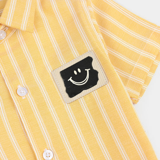 Infant Boys Yarn Dyed Casual Shirt (Smiley Badge)-Yellow