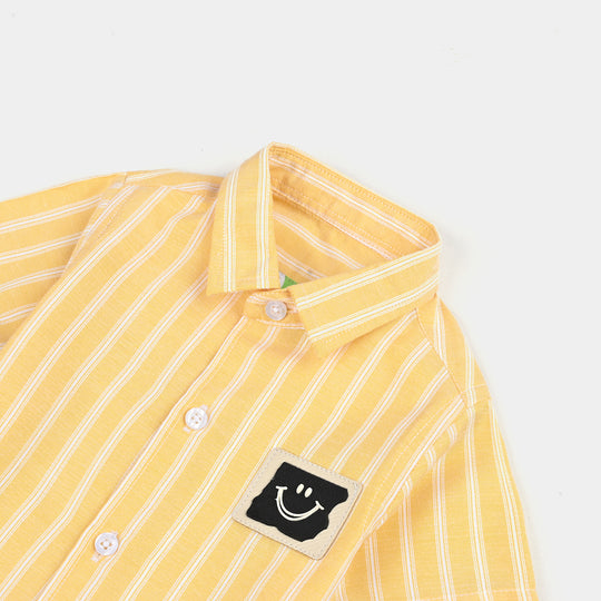 Infant Boys Yarn Dyed Casual Shirt (Smiley Badge)-Yellow