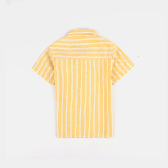 Infant Boys Yarn Dyed Casual Shirt (Smiley Badge)-Yellow