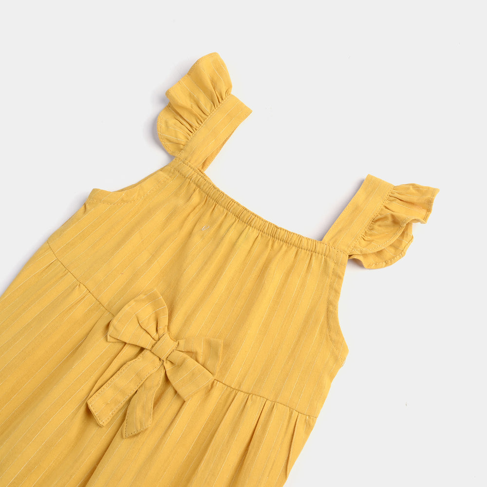 Infant Girls Cotton Romper-Fashion Bow Style-Mustard