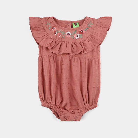 Infant Girls Cotton Romper-Apricot Flower-Peach