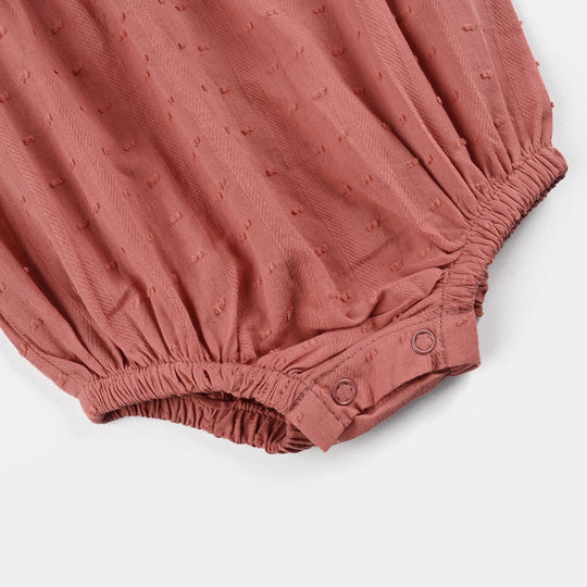 Infant Girls Cotton Romper-Apricot Flower-Peach