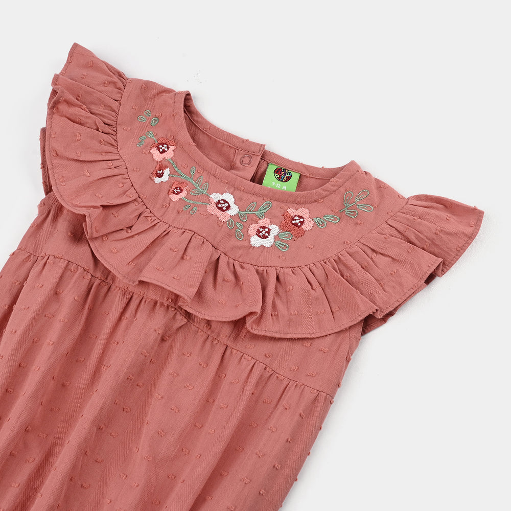 Infant Girls Cotton Romper-Apricot Flower-Peach