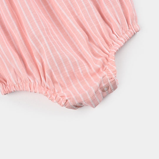 Infant Girls Cotton Romper-Fashion Striper-White Pink