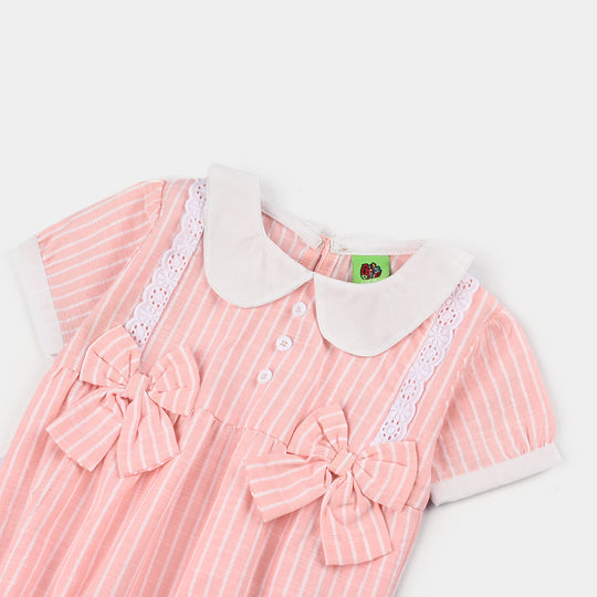 Infant Girls Cotton Romper-Fashion Striper-White Pink