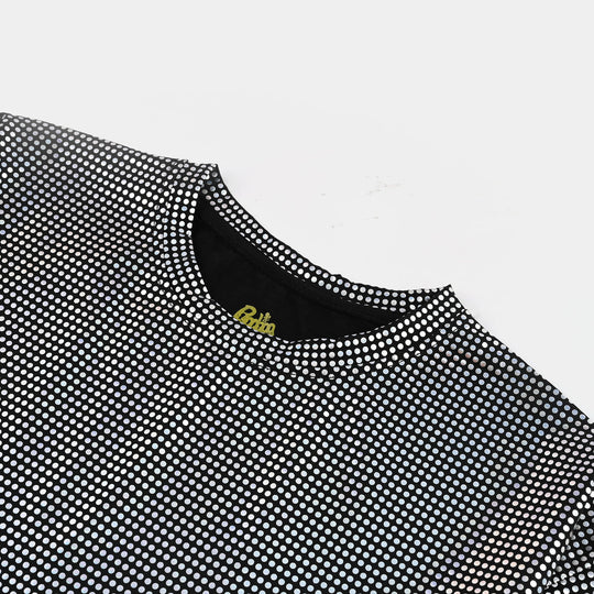 Girls Poly Jersey T-Shirt HS Black Silver Foil