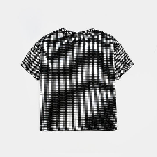 Girls Poly Jersey T-Shirt HS Black Silver Foil