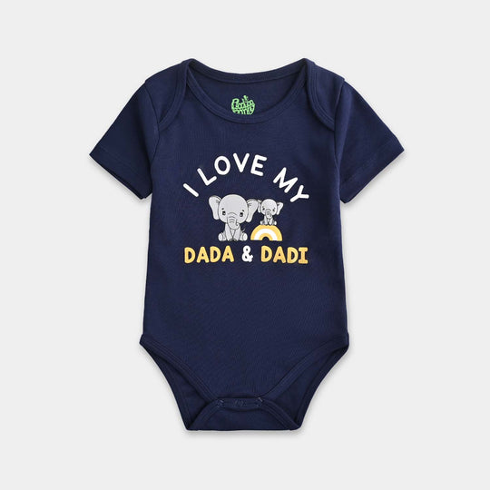 Infant Unisex Cotton Interlock I LOVE MY DADA AND DADI ROMPER-Navy Blue