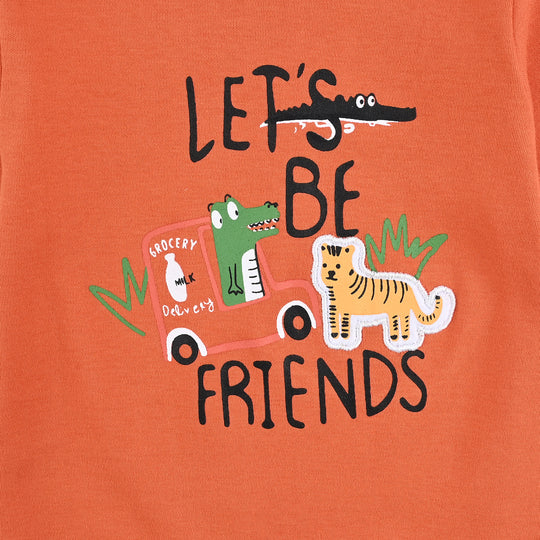 Infant Boys Cotton Interlock LETS BE FRIENDS FASHION Romper-Orange
