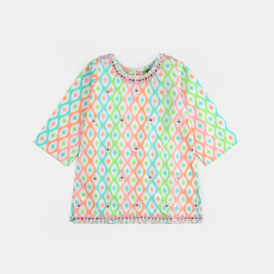 Infant Girls Cotton Poplin Printed & Emb 2 Pcs Pink Zari-Multi
