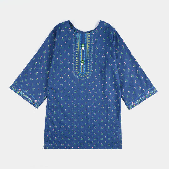Girls Cotton Poplin Printed 2 Pcs Lotus-Blue