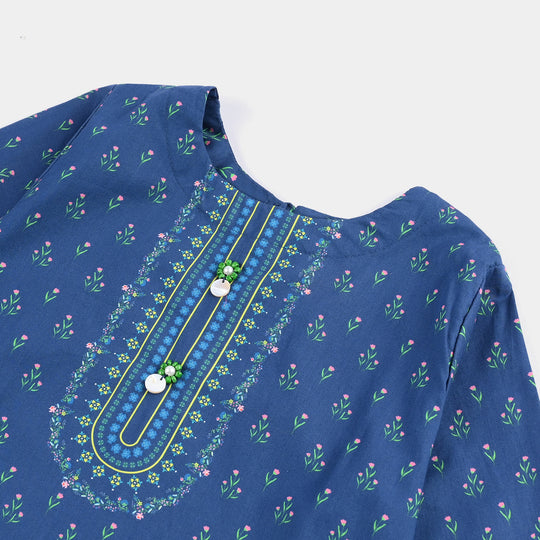 Girls Cotton Poplin Printed 2 Pcs Lotus-Blue