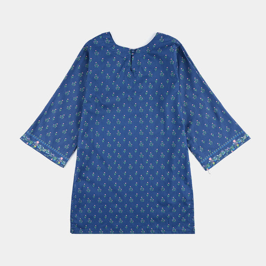 Girls Cotton Poplin Printed 2 Pcs Lotus-Blue