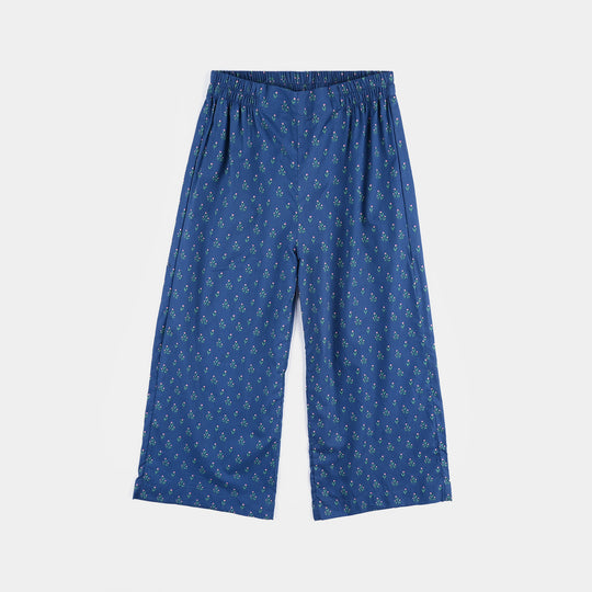 Girls Cotton Poplin Printed 2 Pcs Lotus-Blue