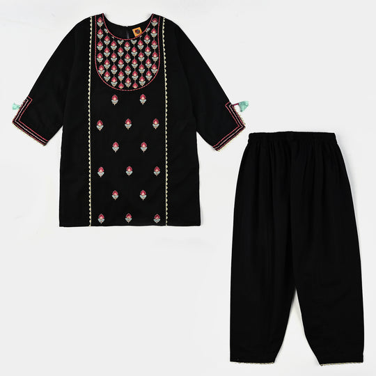 Girls Cotton Emb 2Pcs GulBahar - BLACK