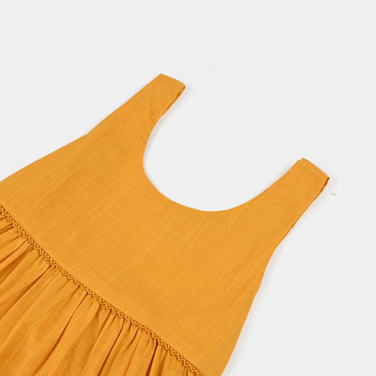 Infant Girls Cotton Slub Emb Kurti Little Popup-Mustard