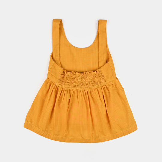 Infant Girls Cotton Slub Emb Kurti Little Popup-Mustard