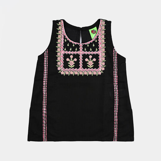 Infant Girls Cotton Emb Kurti-BLACK