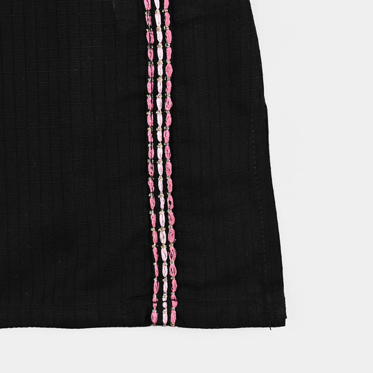 Infant Girls Cotton Emb Kurti-BLACK