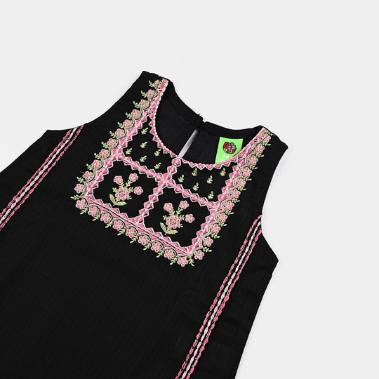 Infant Girls Cotton Emb Kurti-BLACK
