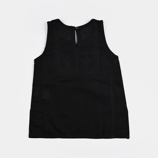 Infant Girls Cotton Emb Kurti-BLACK