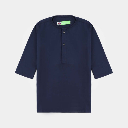 Infant Boys Poly Viscose Printed Kurta (Zig Zag)-Navy Blue