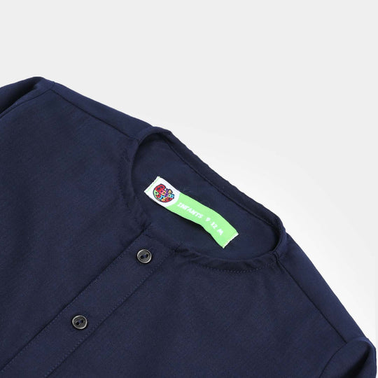 Infant Boys Poly Viscose Printed Kurta (Zig Zag)-Navy Blue