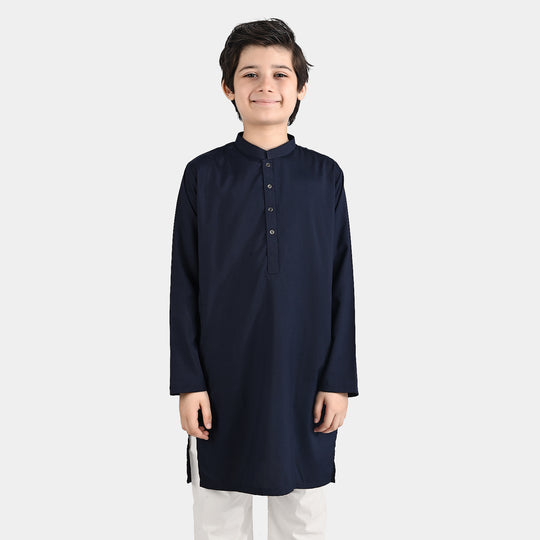 Boys Poly Viscose Printed Kurta (Zig Zag)-Navy Blue