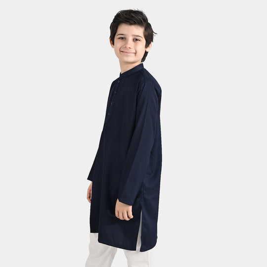 Boys Poly Viscose Printed Kurta (Zig Zag)-Navy Blue
