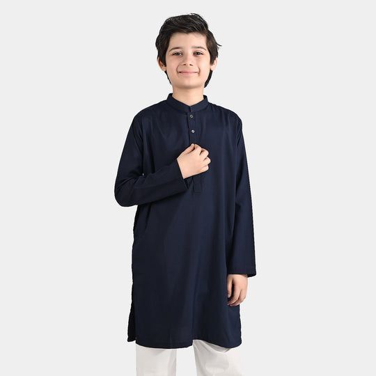 Boys Poly Viscose Printed Kurta (Zig Zag)-Navy Blue