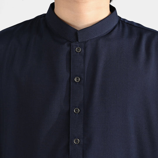 Boys Poly Viscose Printed Kurta (Zig Zag)-Navy Blue