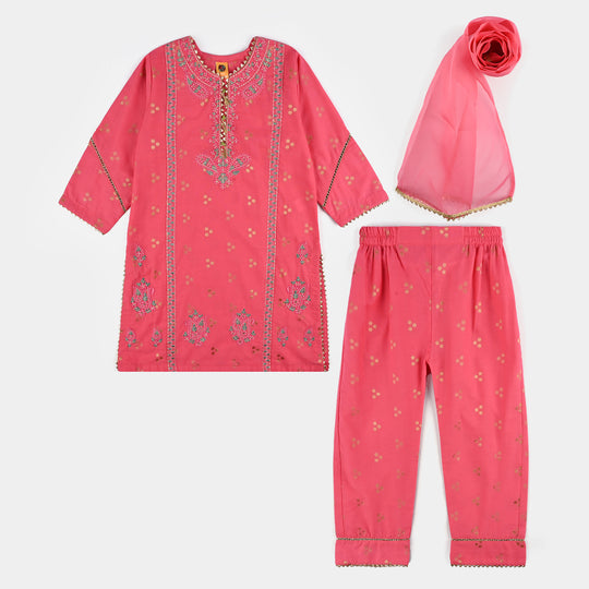 Girls Jacquard 3Pcs Hoor - T.Pink