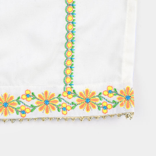 Infant Girls Raw Silk Emb Kurti-Cream