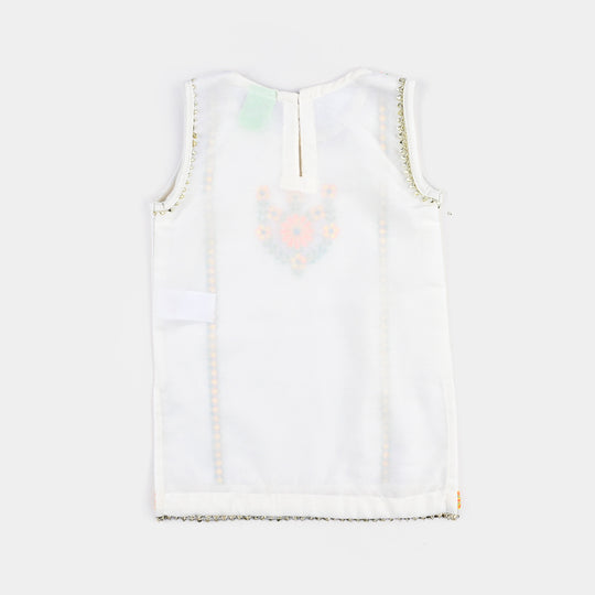 Infant Girls Raw Silk Emb Kurti-Cream