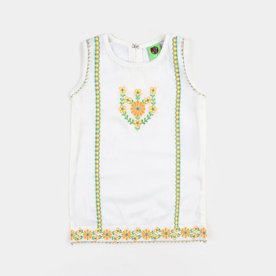 Infant Girls Raw Silk Emb Kurti-Cream