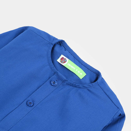 Infant Boys Cotton Poplin Kurta Pajama (Basic)-BLUE