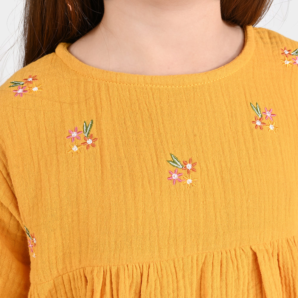 Girls Cotton Co-Ord Set-Mustard