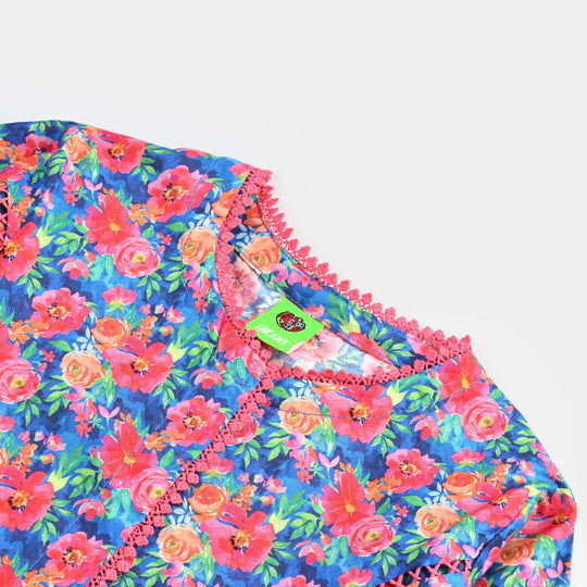 Infant Girls Cotton Poplin Printed Kurti Floral-Multi