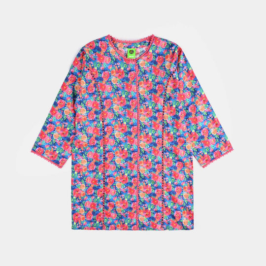 Infant Girls Cotton Poplin Printed Kurti Floral-Multi