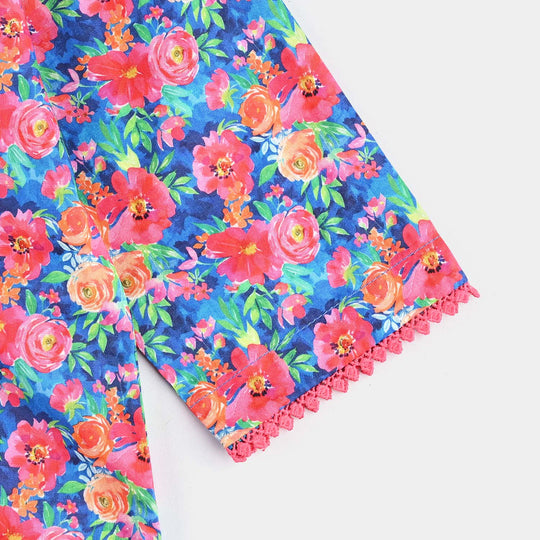 Infant Girls Cotton Poplin Printed Kurti Floral-Multi