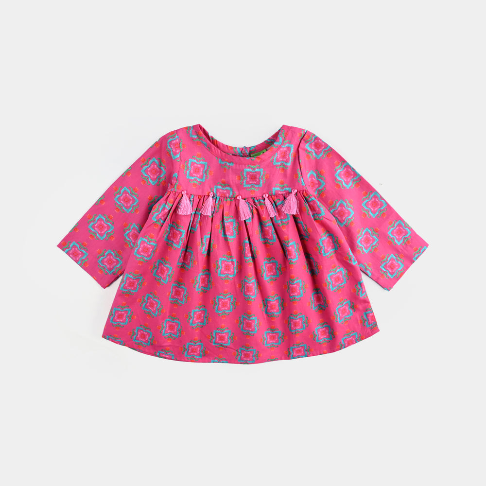 Infant Girls Cotton Poplin Printed 2Pcs-Pink