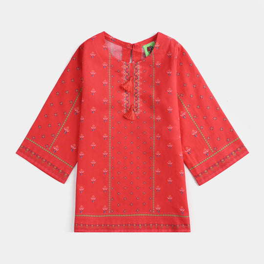 Infant Girls Cotton Poplin Printed Kurti Rose-RED