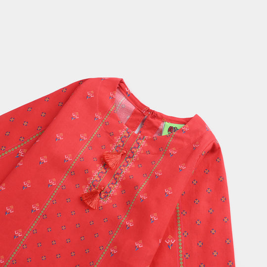 Infant Girls Cotton Poplin Printed Kurti Rose-RED