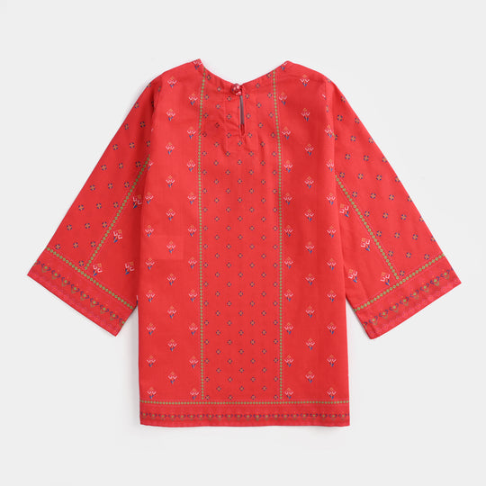 Infant Girls Cotton Poplin Printed Kurti Rose-RED