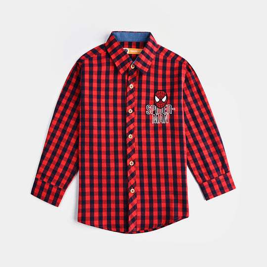Boys Yarn Dyed Casual Shirt-RED